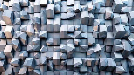 A textured wall of 3D geometric shapes in shades of blue, creating a modern visual effect.