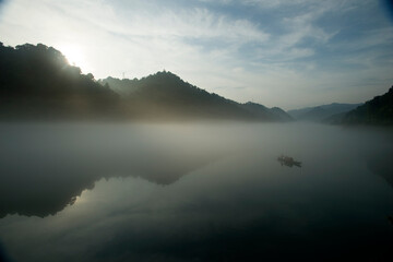 Fog scenery of Xiaodongjiang River in Chenzhou City, Hunan Province, China