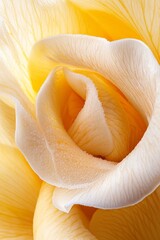 Obraz premium A tight shot of a yellow flower, adorned with water droplets on its petals, and the center gleaming in focus