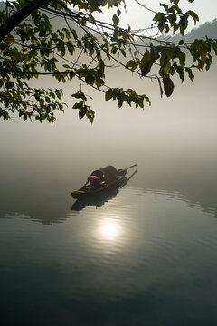 Fog scenery of Xiaodongjiang River in Chenzhou City, Hunan Province, China