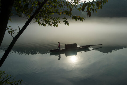 Fog scenery of Xiaodongjiang River in Chenzhou City, Hunan Province, China