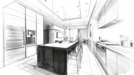 Fototapeta premium sketch of modern kitchen
