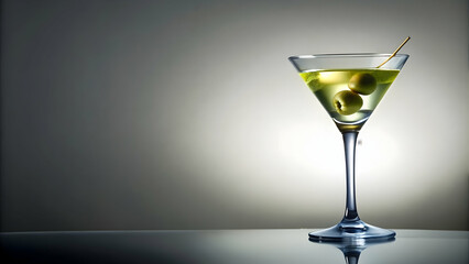 Glass martini with olive on a light background, martini, cocktail, drink, alcohol, glass, olive, garnish, bar, party