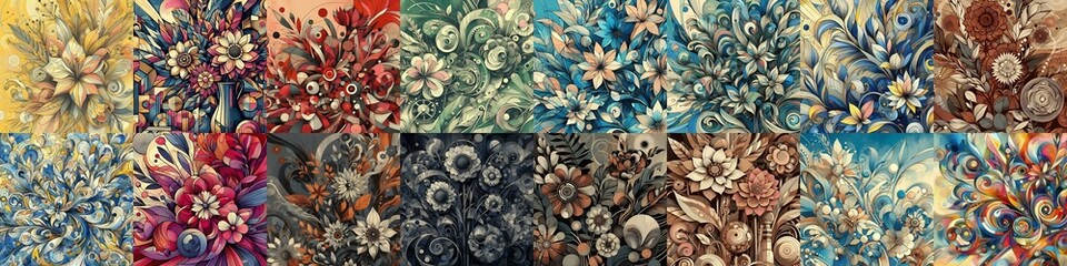 Postmodern art flowers drawing. AI generated illustration