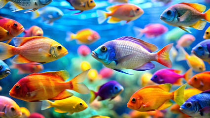 Fototapeta premium Magical close-up image of colorful tropical fish swimming in crystal clear water, tropical, fish, underwater, marine life, vibrant