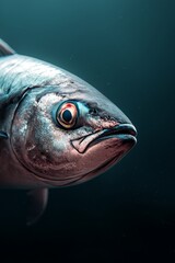  A close-up of a fish with a large eye on one side and a smaller fish's head on the other