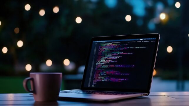 Coding at Night with Coffee and Ambient Lights