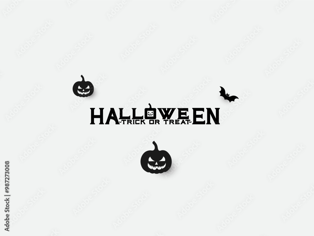 Fototapete black and white color halloween typography design with pumpkins, bats, and spider web. track or trea