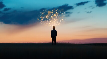 Silhouette of Person Against a Magical Sunset Sky