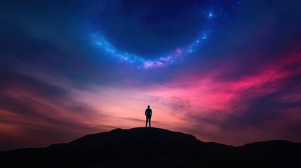 Fototapeta premium Dreamy Landscape with Silhouette and Colorful Sky