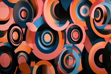 Colorful abstract circular patterns in shades of blue, orange, and pink.