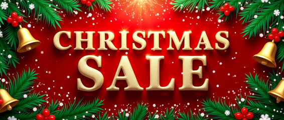 This vibrant banner showcases a Christmas sale with eye-catching red and green colors, adorned with festive ornaments, creating a joyful holiday atmosphere
