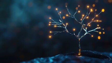 Illuminated Tree with Glowing Branches at Night