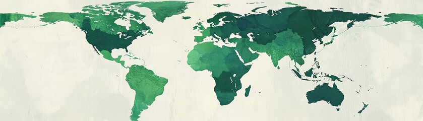 Map of the world in varying shades of green on a light background.