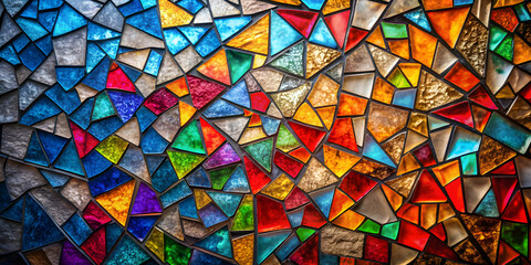 Colorful stained glass shattered into pieces on a textured background, stained glass, broken, colorful, shattered
