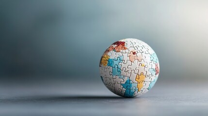 Colorful Puzzle Globe on a Smooth Surface