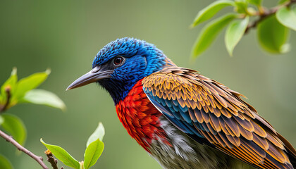 Obraz premium Orange and Black Feathered Bird on a Tree Branch