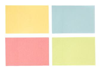 set of four sticky notes, yellow, blue, pink and green sticky note paper isolated on a transparent...