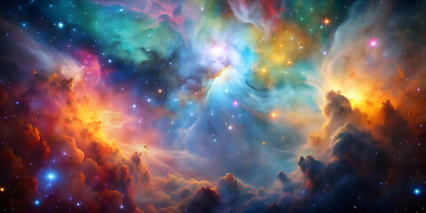 Fototapeta premium Colorful nebula with stars and cloud shape, Nebula, colorful, stars, cloud, galaxy, space, astronomy, celestial, cosmos