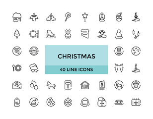 Christmas icons set. Snowflakes, Christmas balls, gift box and more,  Editable stroke. Big web and UI icon set in a flat design. Thin outline icons pack. Vector illustration