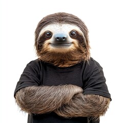 Fototapeta premium A sloth wearing a Black Friday Shopper t-shirt, cozy and cute, isolated on white background