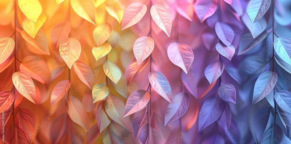 Poster a vibrant display of leaves in a gradient of colors, creating a visually appealing background.