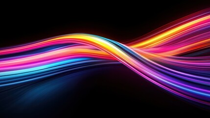 Vibrant Abstract Light Trails on Black Background - Colorful Dynamic Waves of Light in Motion