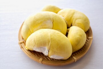 Fresh Thai  Durian in basket on white background, fruit	