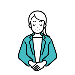 Clip art of businessperson woman bowing.
