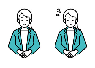 Clip art set of business person woman bowing.
