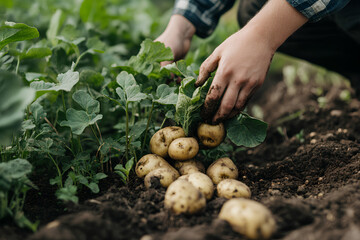 Potatoes being harvested