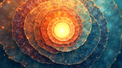 Time intervals represented as concentric circles with a glowing center in vibrant colors
