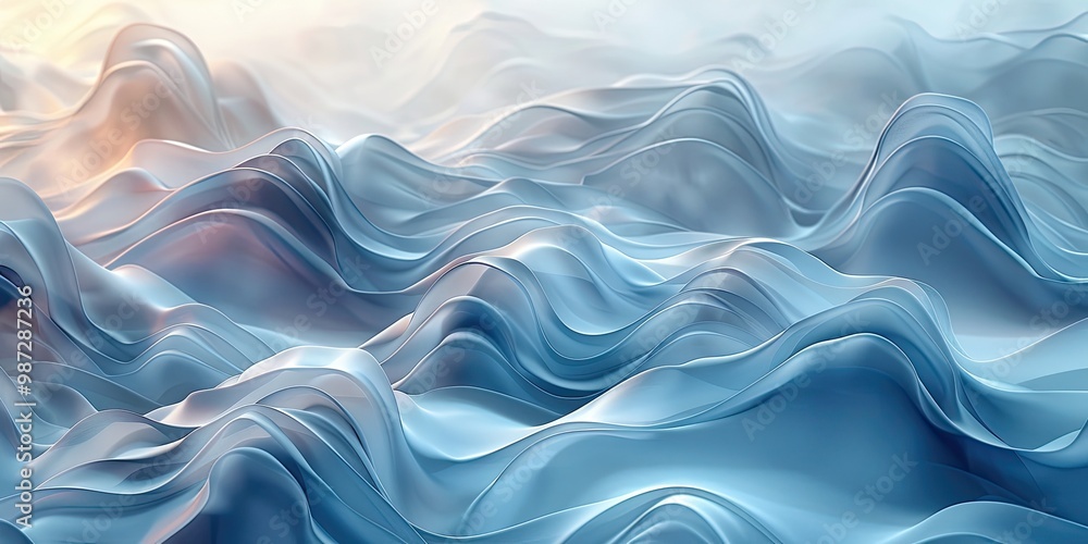 Poster abstract waves in soft blue tones, creating a serene and fluid visual effect.
