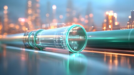 Green hydrogen energy pipeline of green color with industry facility