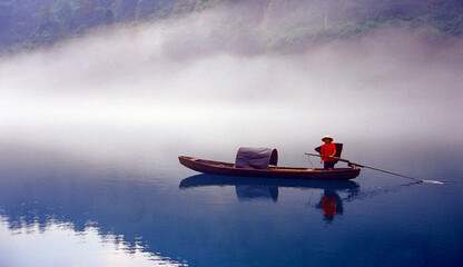 Fog scenery of Xiaodongjiang River in Chenzhou City, Hunan Province, China