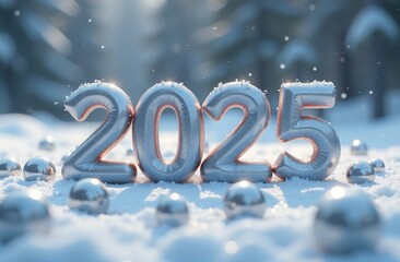 inflatable silver numbers 2025 on snow