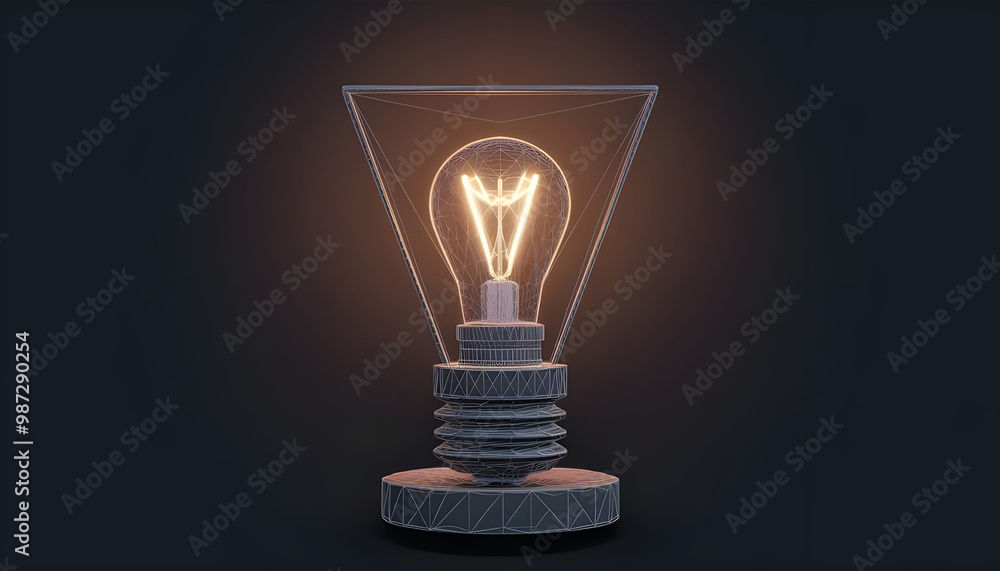 Poster vector incandescent lamp with bright light. low poly wireframe and points. polygonal 3d white bright