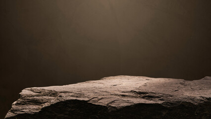Rock, Stone podium stand display advertising product, cosmetics show with studio dark light wall...