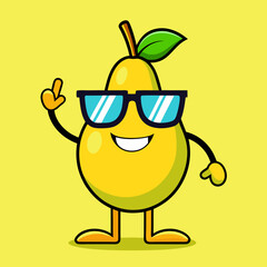 Funny pear in sunglasses in cartoon style. stock illustration