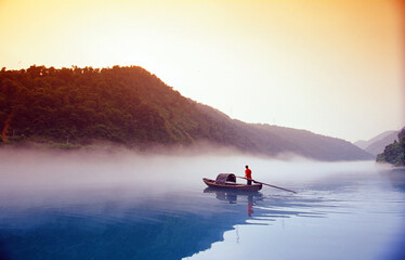 Fog scenery of Xiaodongjiang River in Chenzhou City, Hunan Province, China