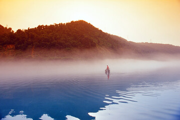 Fog scenery of Xiaodongjiang River in Chenzhou City, Hunan Province, China