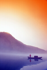 Fog scenery of Xiaodongjiang River in Chenzhou City, Hunan Province, China