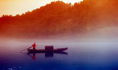 Fog scenery of Xiaodongjiang River in Chenzhou City, Hunan Province, China