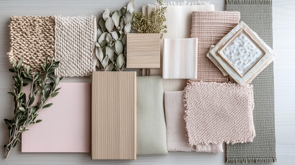 Wedding engagement party reception bride mood board swatches fabric textile texture material neutral elegant aesthetic soft blush beige ivory pastel romantic floral lace sophisticated eco organic farm