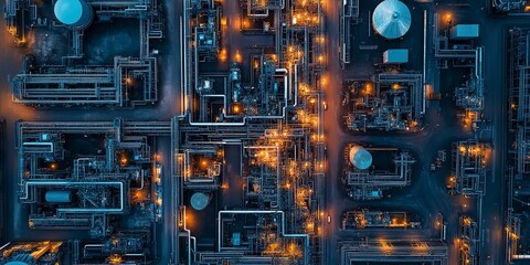 Fototapeta premium Aerial view of a smart factory equipped with IoT devices and automated systems, exemplifying the digitization of manufacturing processes. 