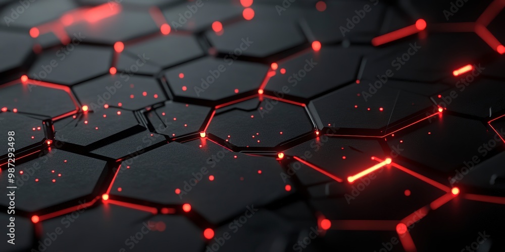 Poster abstract hexagonal network design with red connections