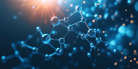 Obraz premium Abstract molecule model. Molecules, Atoms, chemical bonds, biomolecules molecular nano structure. Innovation in science, medicine. Chemistry science research, biology, pharmaceuticals biotechnology 