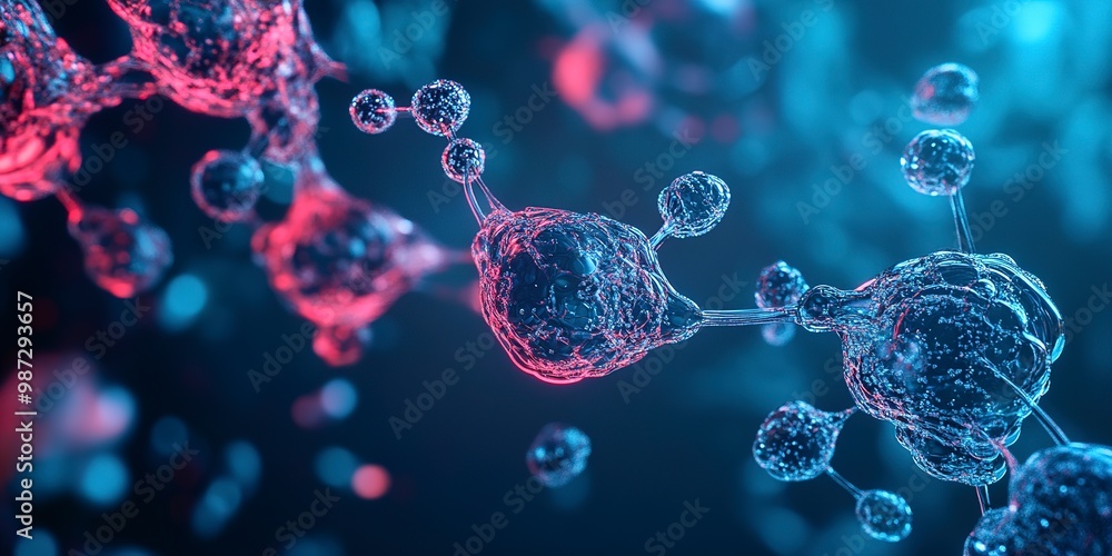 Poster Abstract biology background. Nano medicine concept, nano particles for pain treatment and substance release, chips macro shot, nanobot 3d rendering 