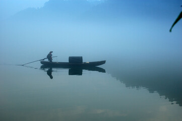 Fog scenery of Xiaodongjiang River in Chenzhou City, Hunan Province, China
