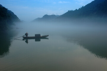 Fog scenery of Xiaodongjiang River in Chenzhou City, Hunan Province, China